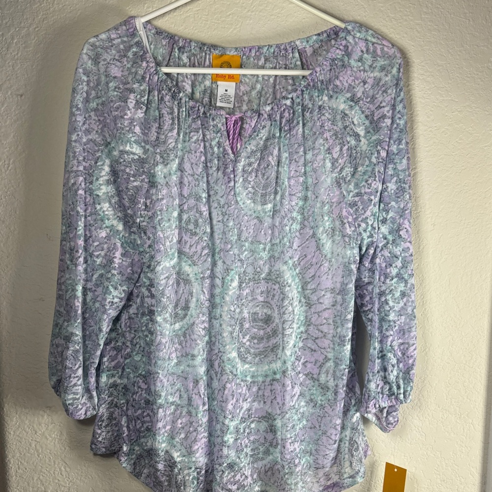 Ruby Rd. Lavender & Mint Paisley Peasant Blouse spring